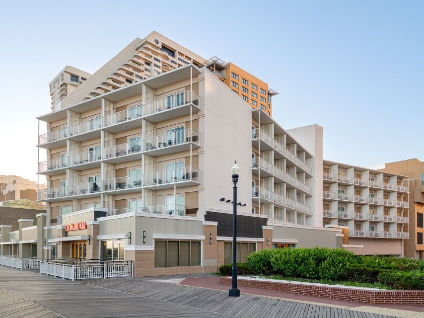 Exterior with guest room balconies at The Seahaus Hotel in Atlantic City NJ
